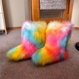 Fluffy Rainbow Faux Fur Boots